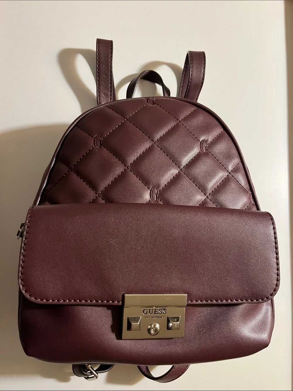 GUESS Quilted Mini Backpack in Burgundy